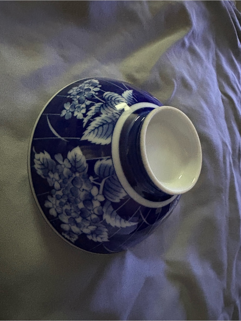 Vintage Japanese Blue and White Floral Porcelain Rice Bowl